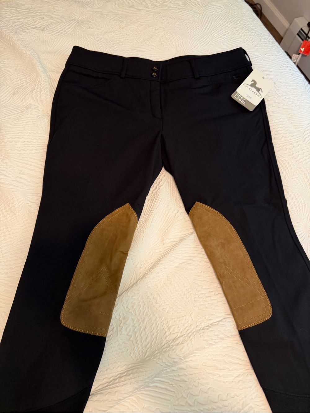 Women’s Black Boot-Cut Riding breeches with Brown Knee Patches
